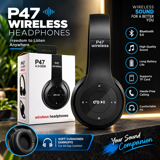 P47 Wireless Bluetooth Headphones – Premium Stereo Sound